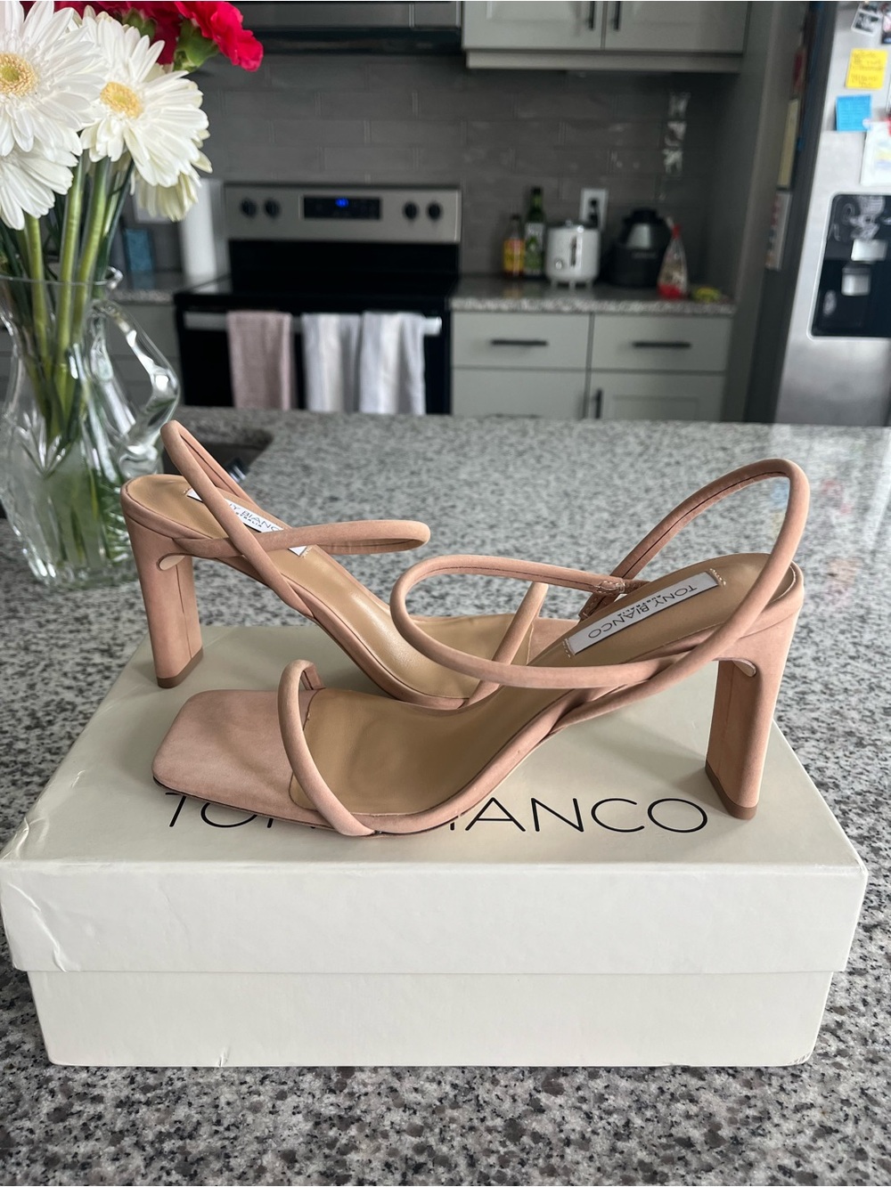 TONY BIANCO Blush / Nude Strappy Block Heel Sandals